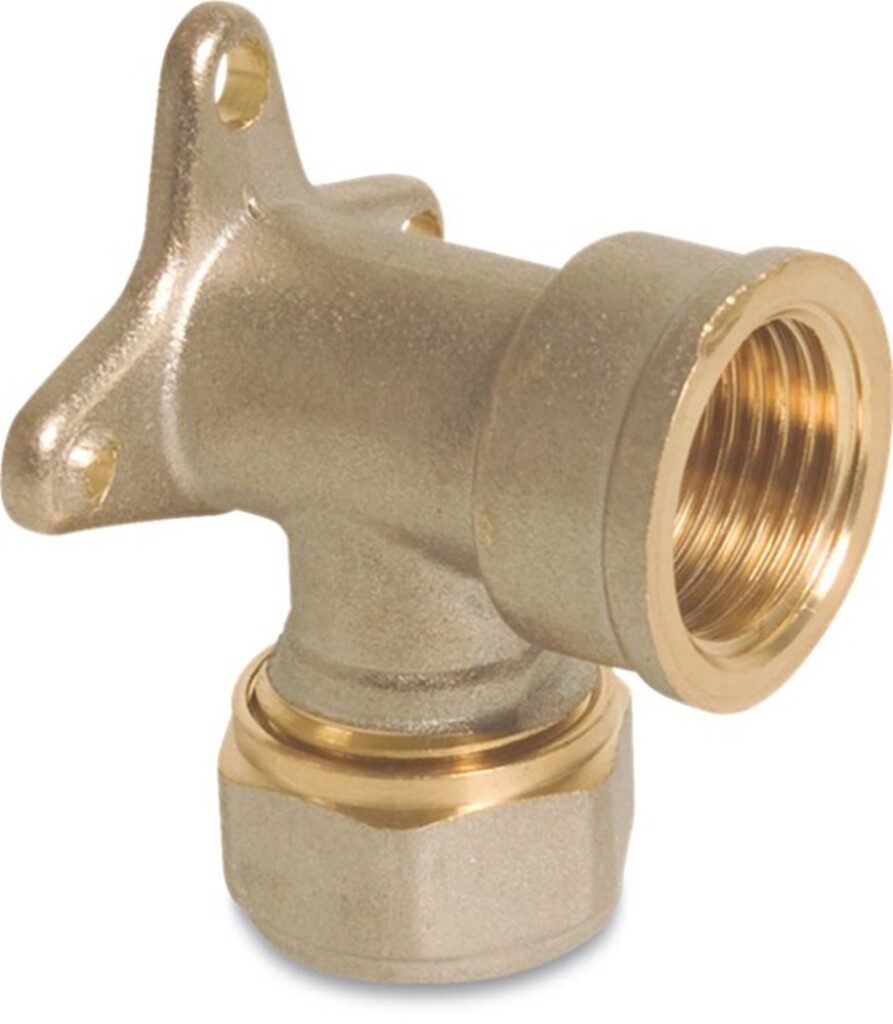 Alu-PE-X Muurplaat 90° messing 16mmx1/2" knel x bi